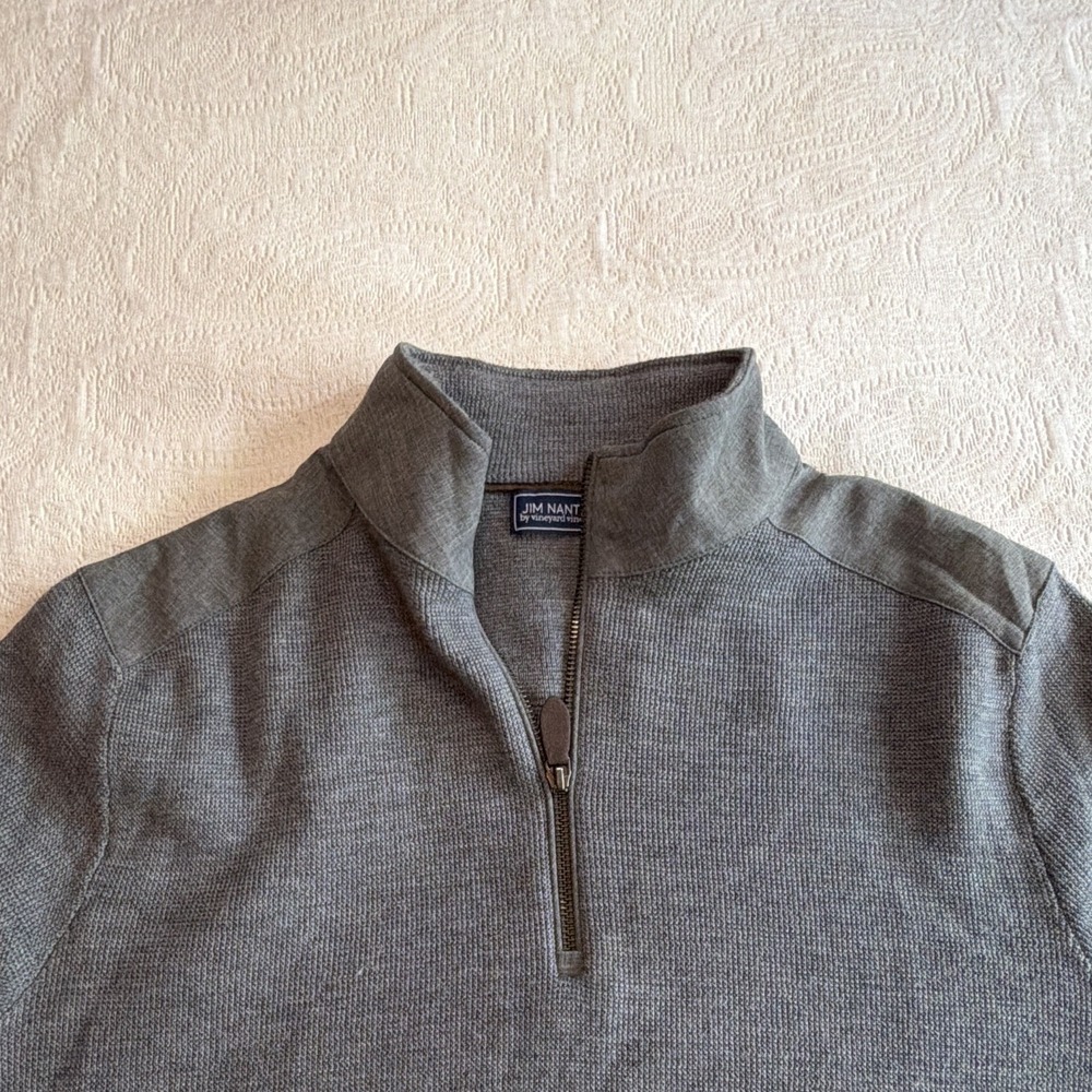 Jim Nantz by vineyard vines Men's M Gray Solid Knit 1/4 Zip Mock Neck Sweater - Picture 5 of 7